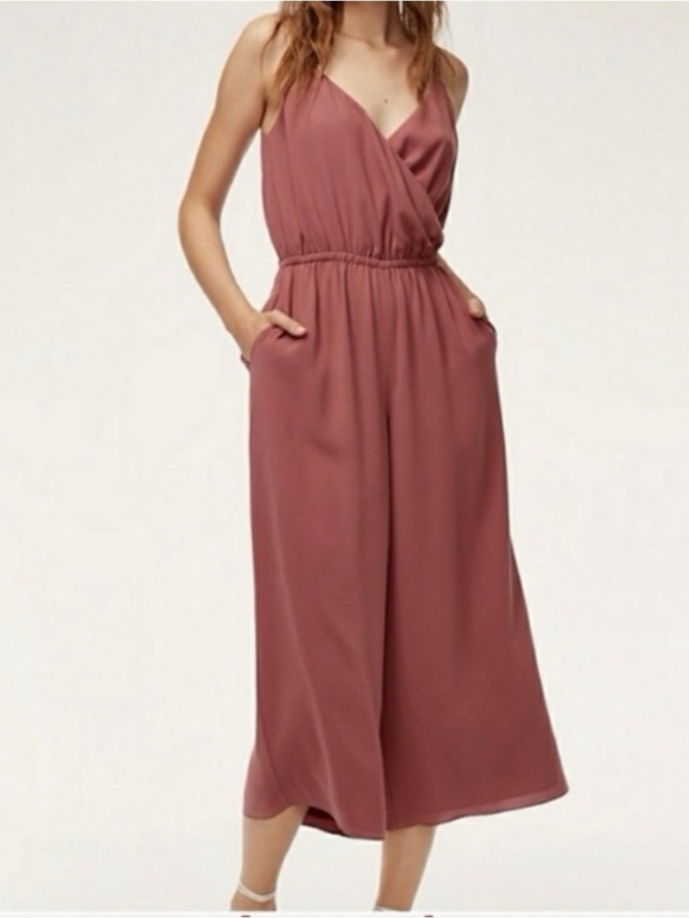 Aritzia Sleeveless Surplice Wide-Leg Jumpsuit in Mauve